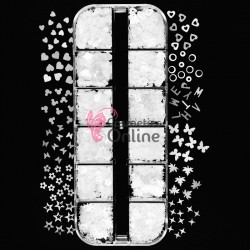 Decoratiuni pentru unghii DC040DD din paiete Albe cu stelute, Inimoare, frunze 